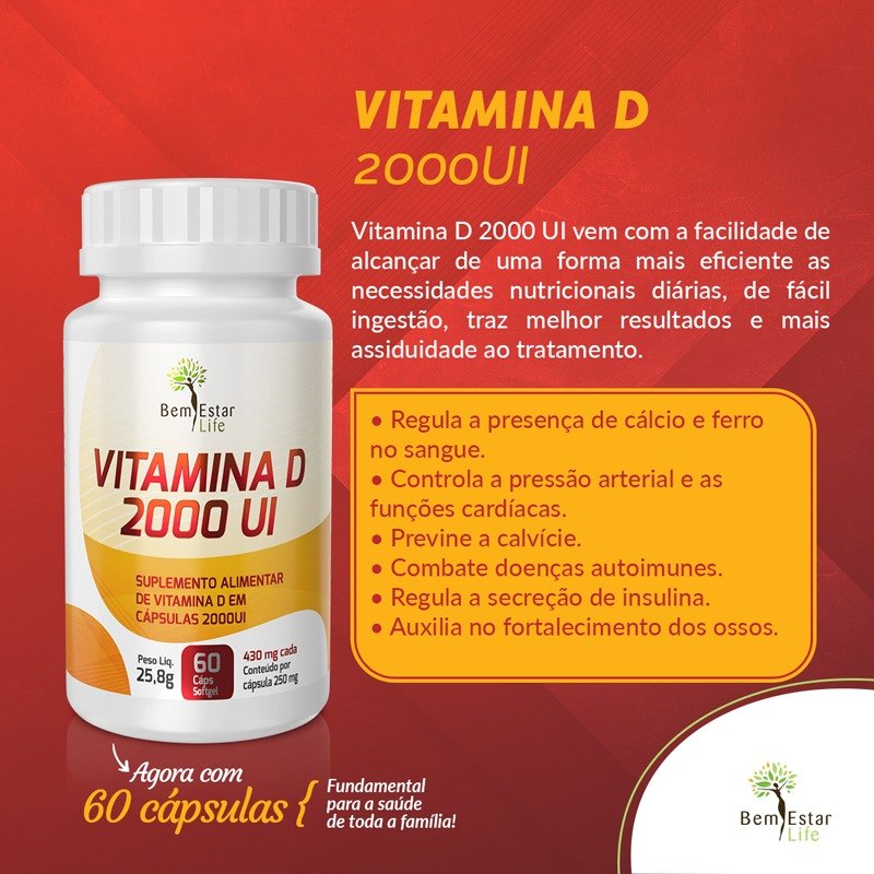 VITAMINA D - 2000 UI - 60 CAPSULAS no